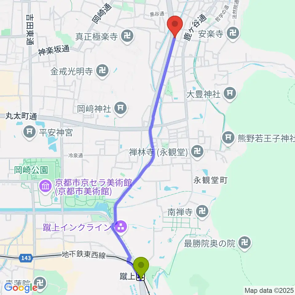 外 sotoの最寄駅蹴上駅からの徒歩ルート（約26分）地図