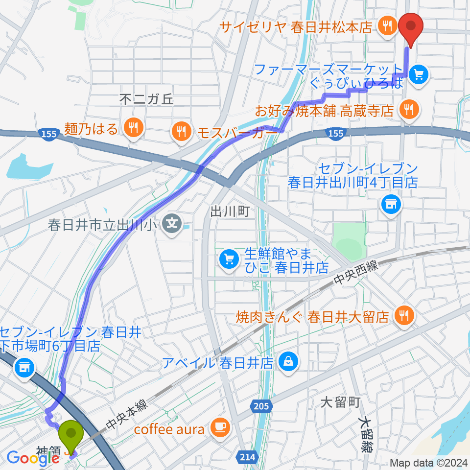 神領駅からBizen Worksへのルートマップ地図