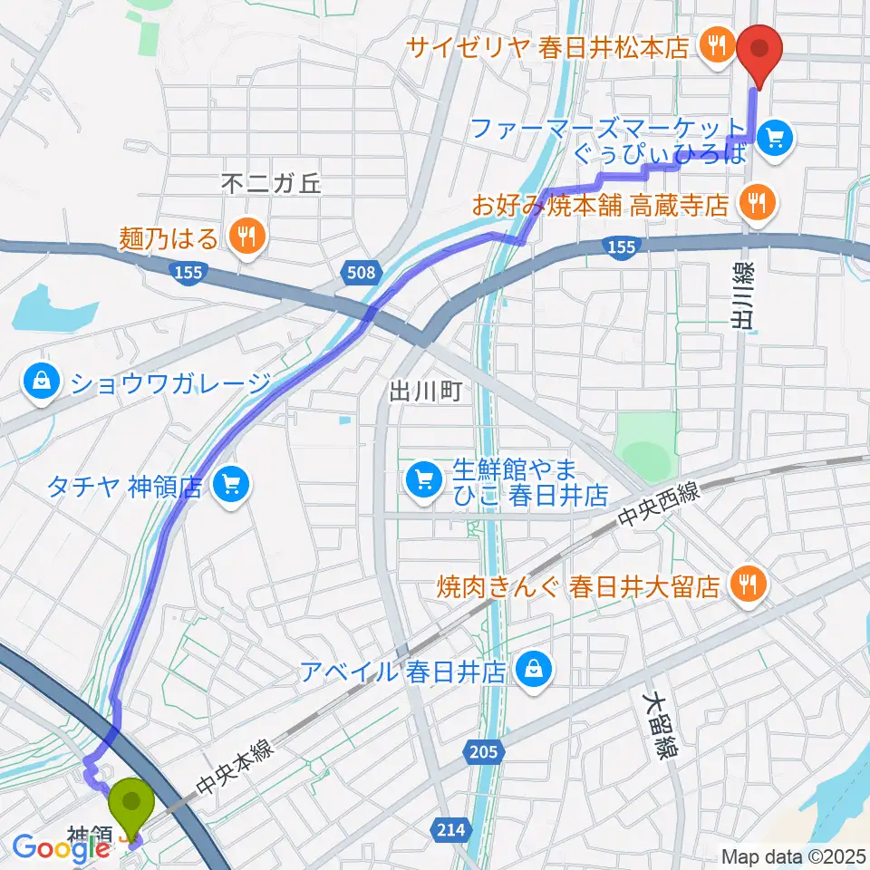 神領駅からBizen Worksへのルートマップ地図