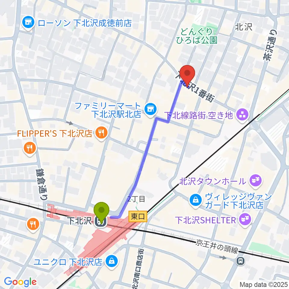 ピアノスタジオノア 下北沢店の最寄駅下北沢駅からの徒歩ルート（約4分）地図