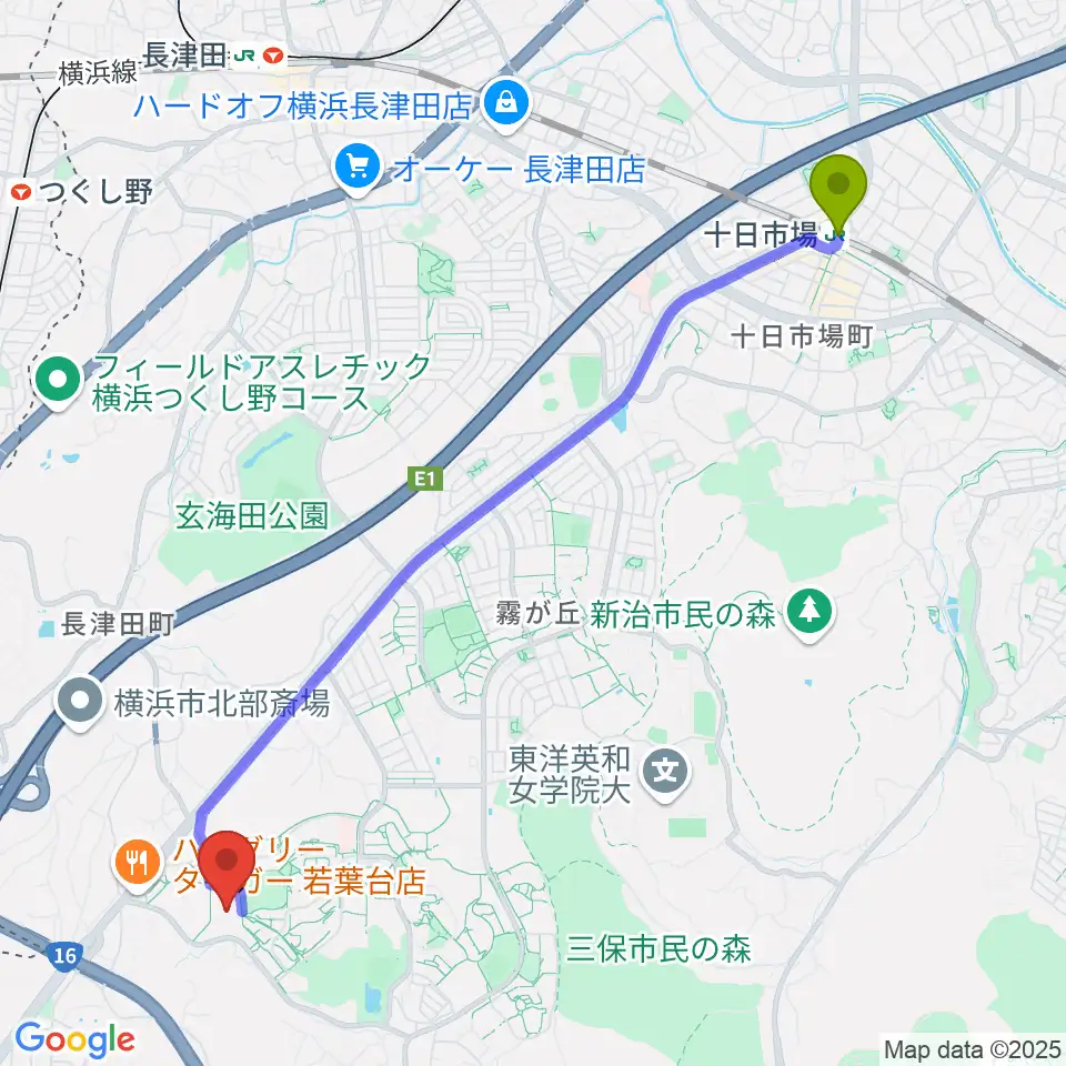 十日市場駅から打鼓音 和太鼓教室へのルートマップ地図