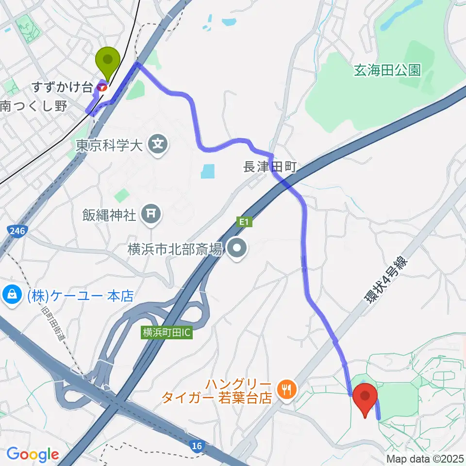 打鼓音 和太鼓教室の最寄駅すずかけ台駅からの徒歩ルート（約28分）地図