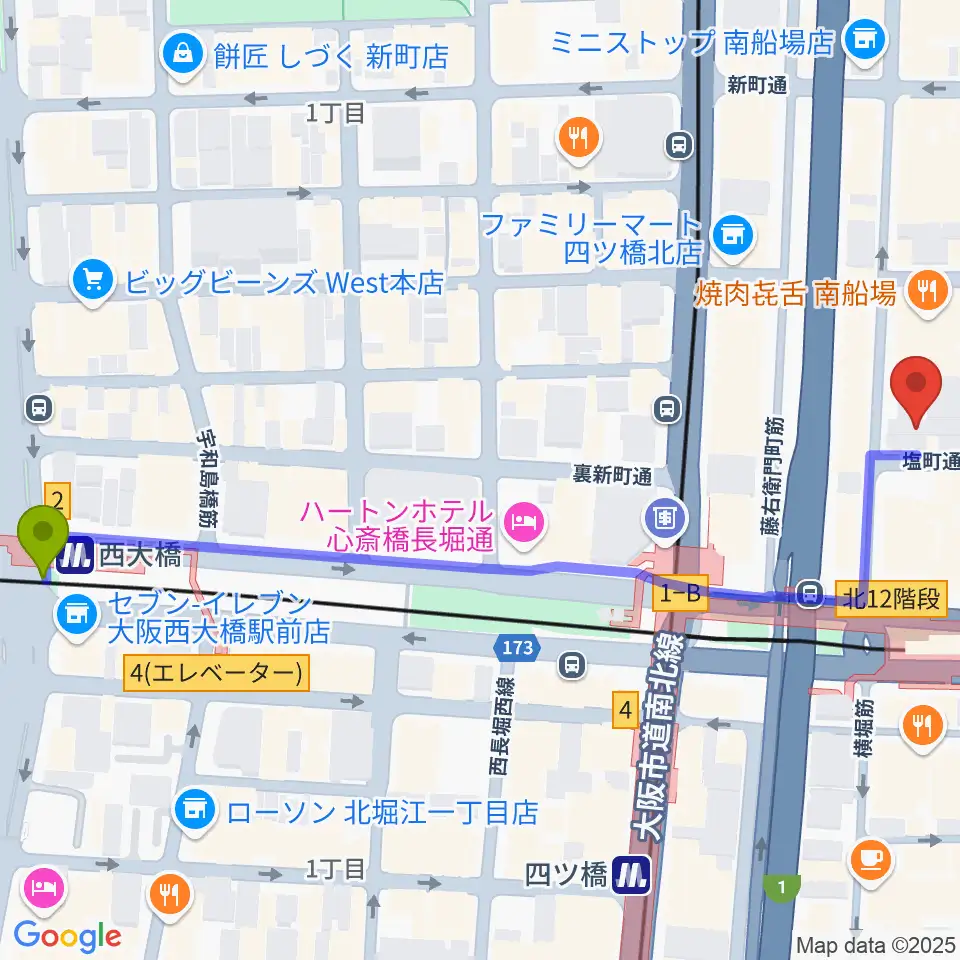 西大橋駅からFUN HOUSEへのルートマップ地図