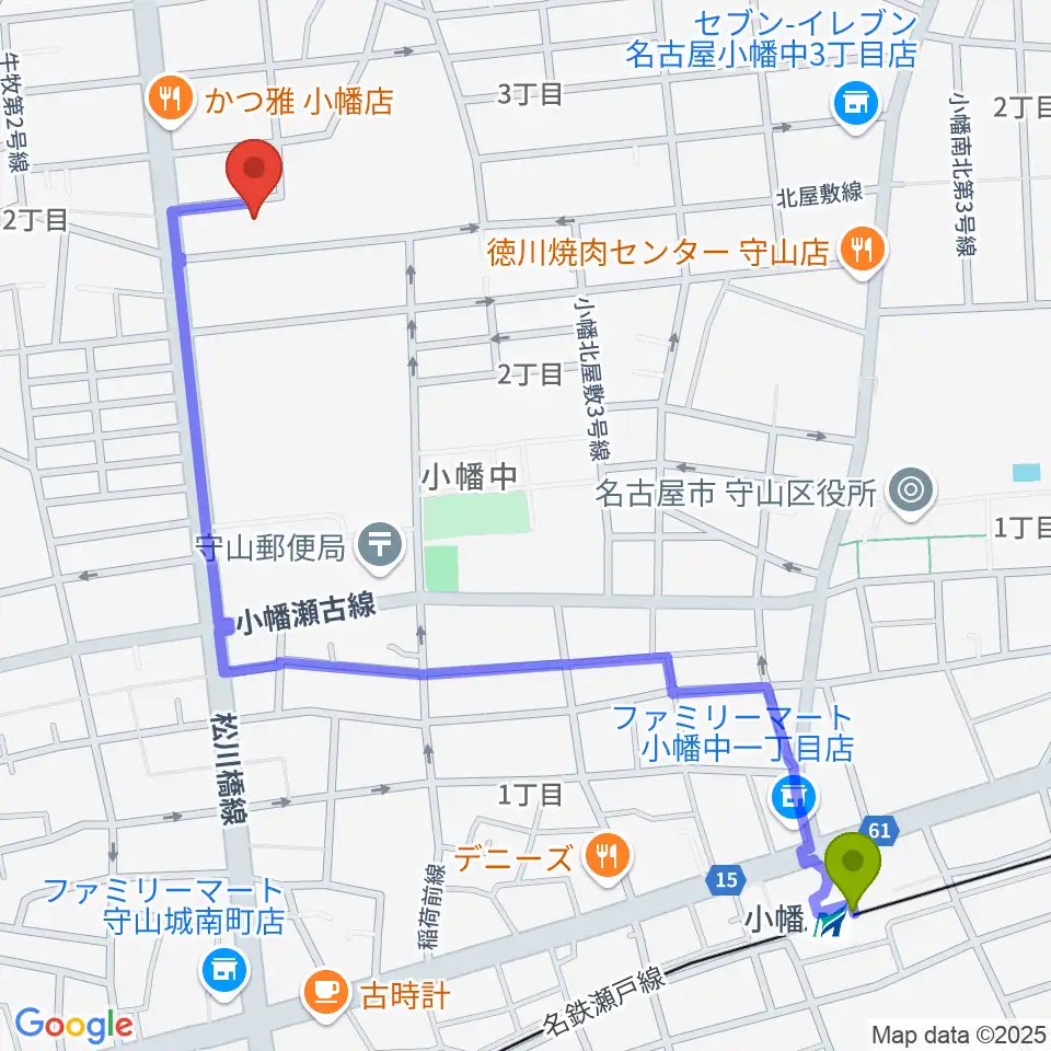 オットリーヤナカザワの最寄駅小幡駅からの徒歩ルート（約14分）地図