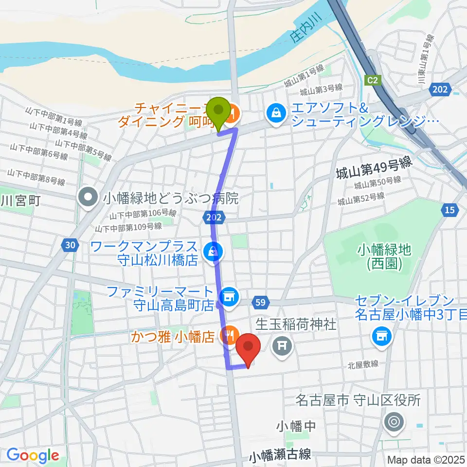 川村駅からオットリーヤナカザワへのルートマップ地図