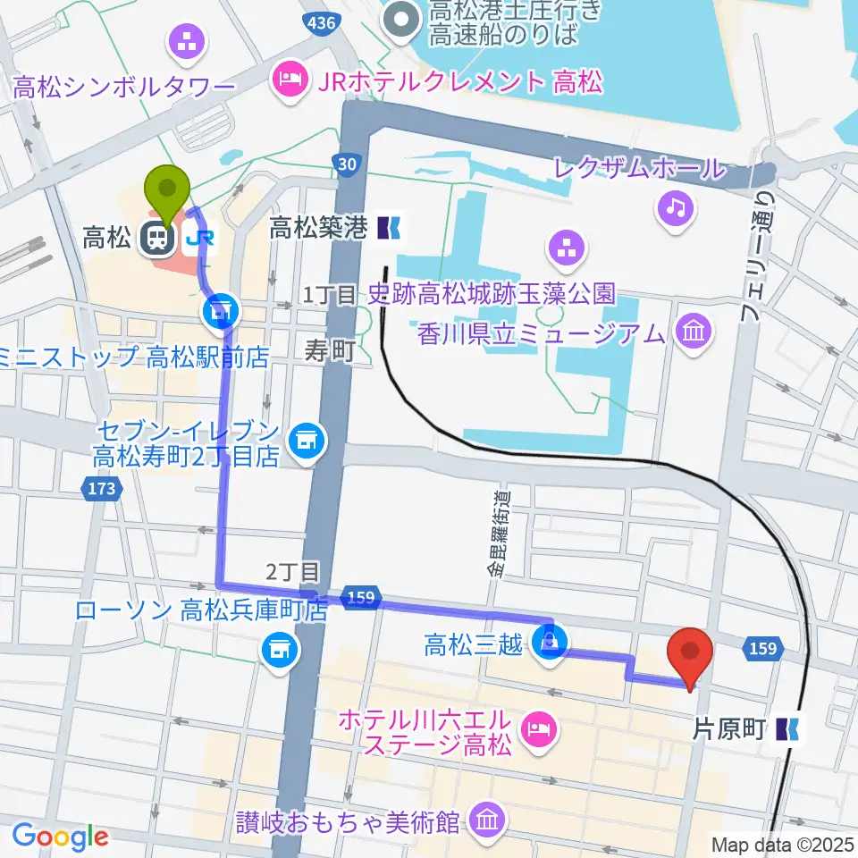 高松駅からMUSIC FARMへのルートマップ地図