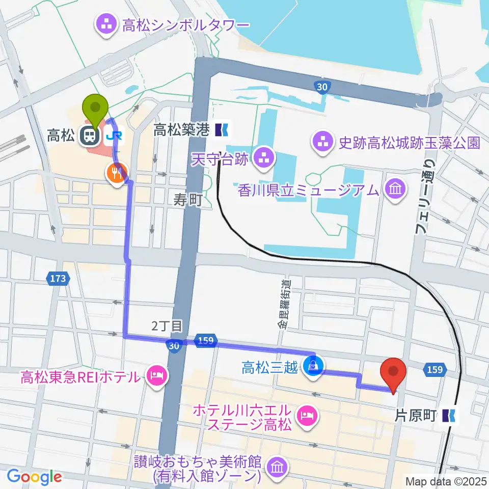高松駅からMUSIC FARMへのルートマップ地図
