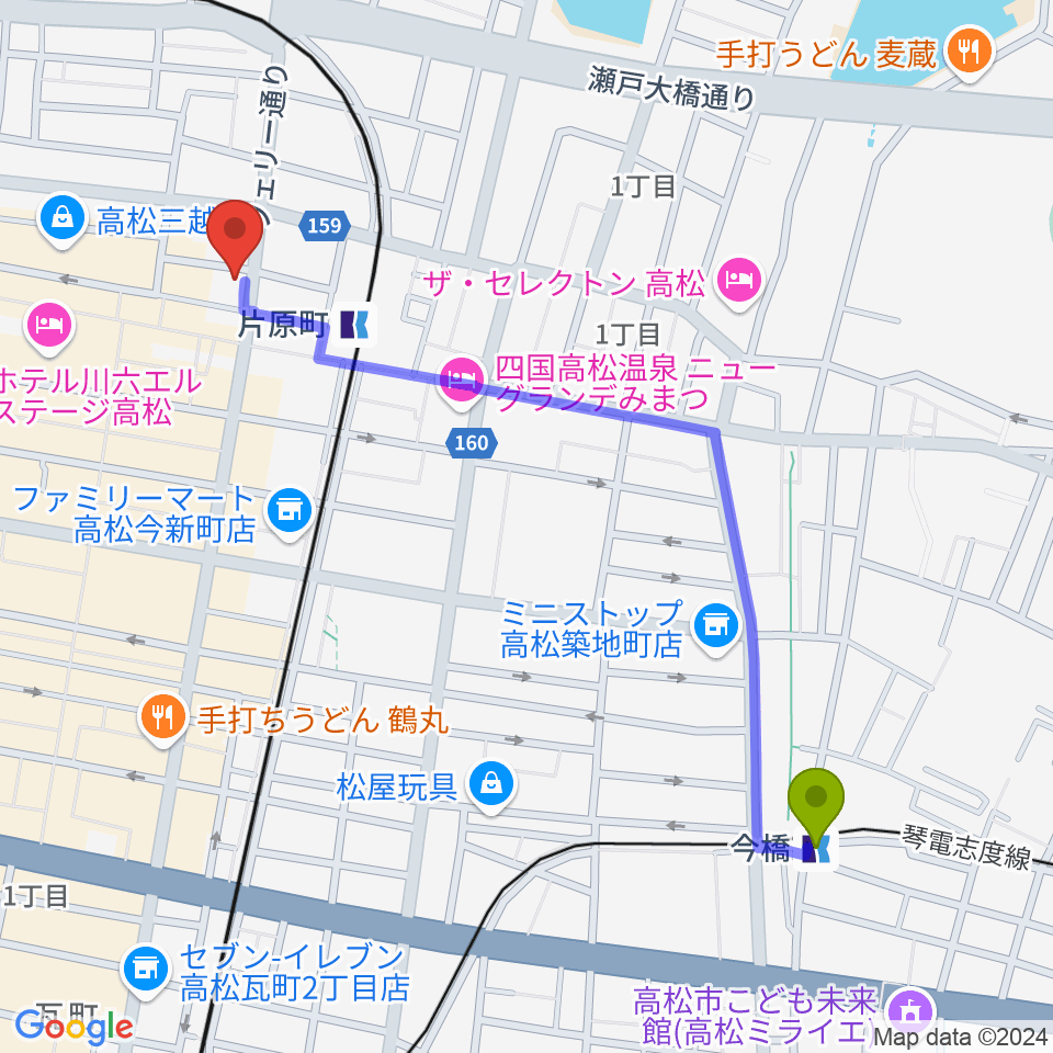 今橋駅からMUSIC FARMへのルートマップ地図