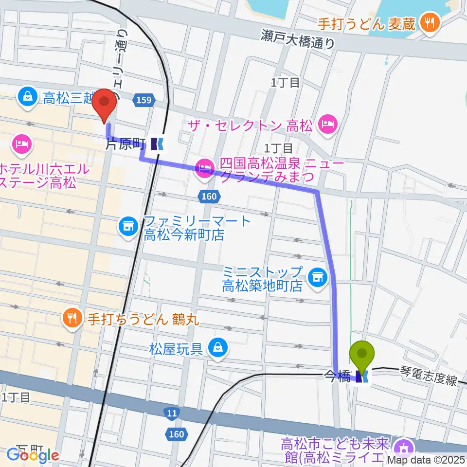 今橋駅からMUSIC FARMへのルートマップ地図