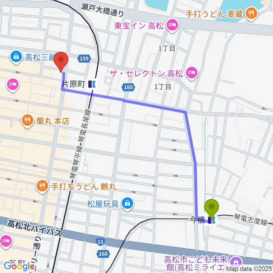 今橋駅からMUSIC FARMへのルートマップ地図