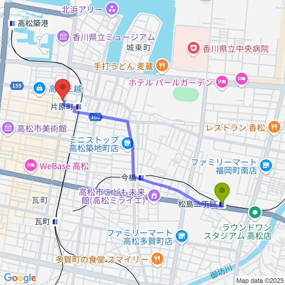 松島二丁目駅からMUSIC FARMへのルートマップ地図