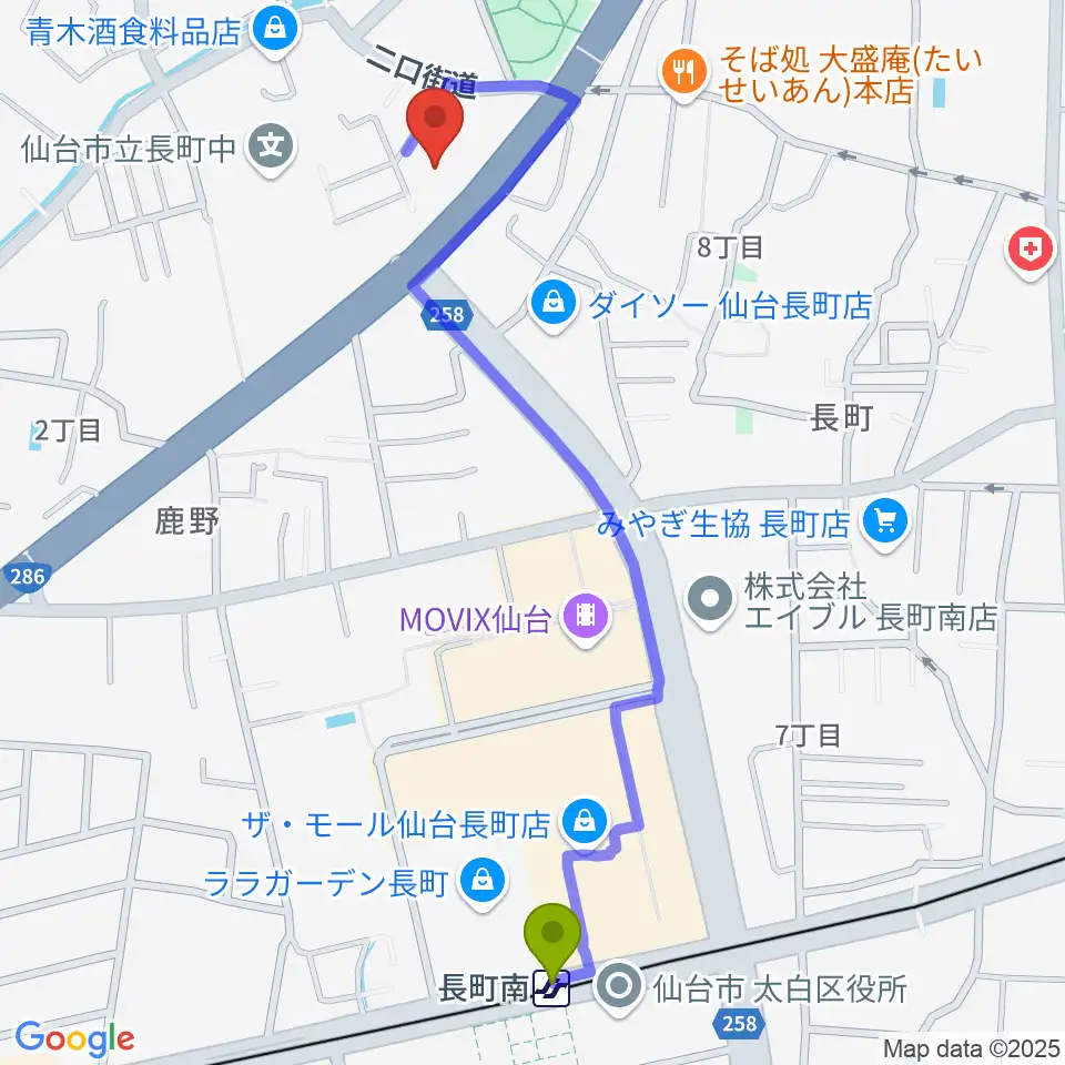 ピアノ教室 ポコアポコの最寄駅長町南駅からの徒歩ルート（約12分）地図