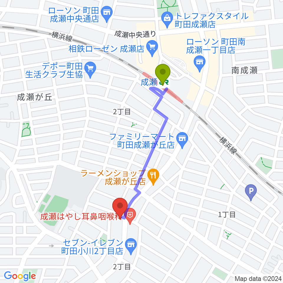 アートスペース・オーの最寄駅成瀬駅からの徒歩ルート（約8分）地図