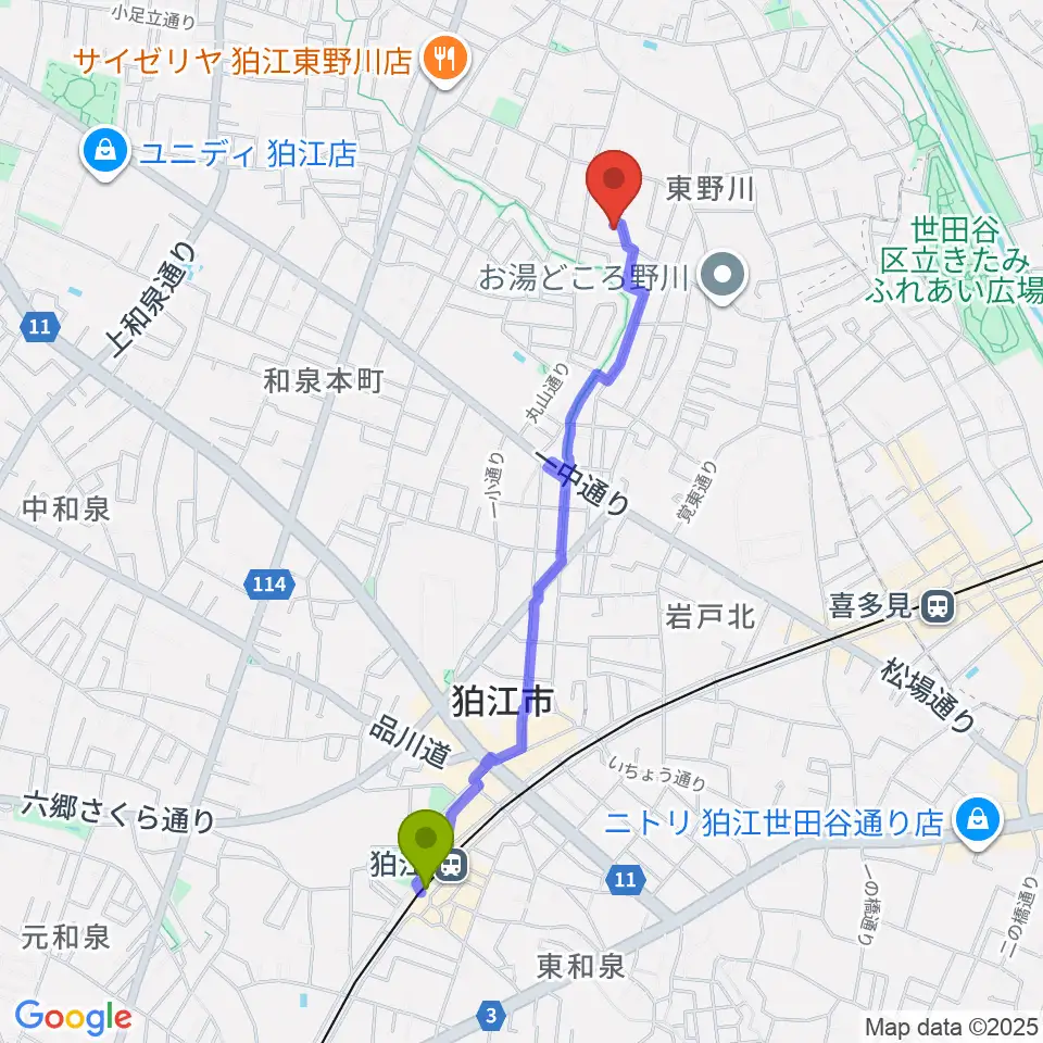 狛江駅からシアターグスタフへのルートマップ地図