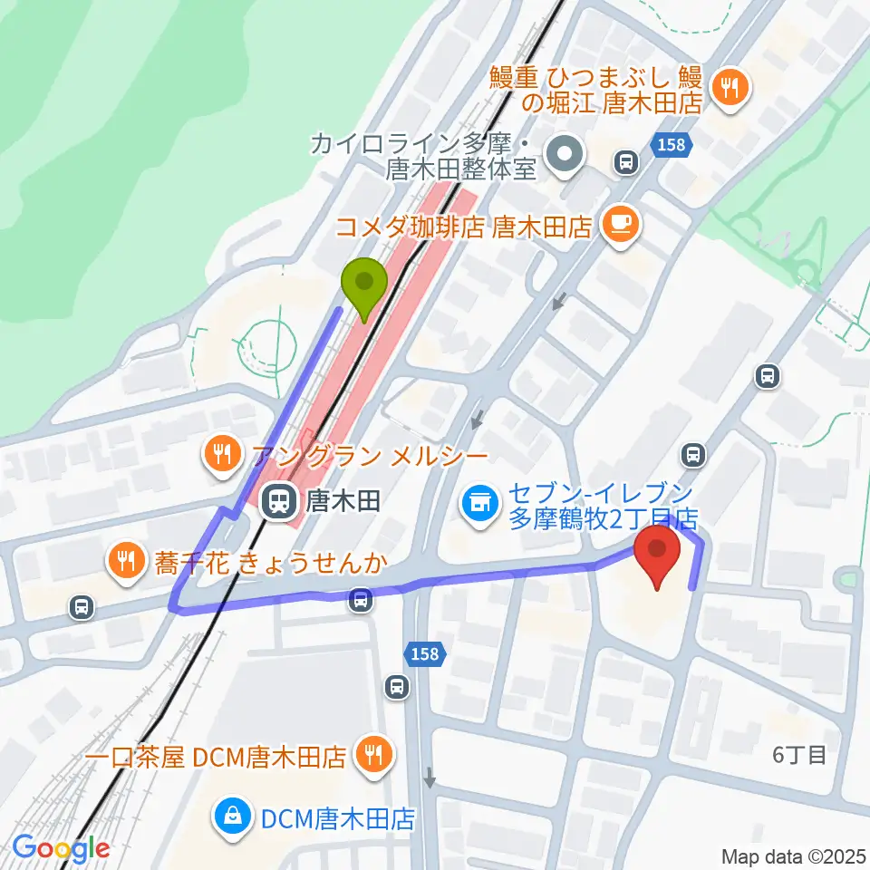 からきだ菖蒲館の最寄駅唐木田駅からの徒歩ルート（約4分）地図
