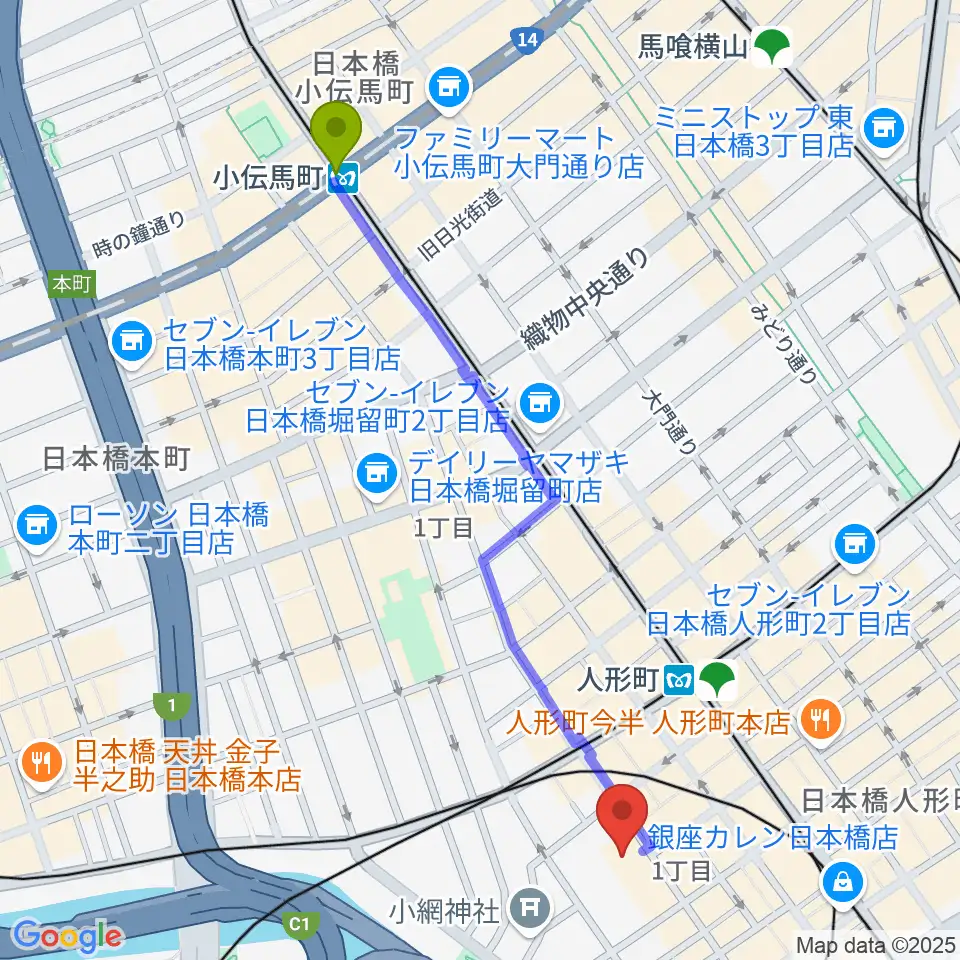 小伝馬町駅から日本橋社会教育会館へのルートマップ Mdata 小伝馬町駅から日本橋社会教育会館へのルートマップ Mdata