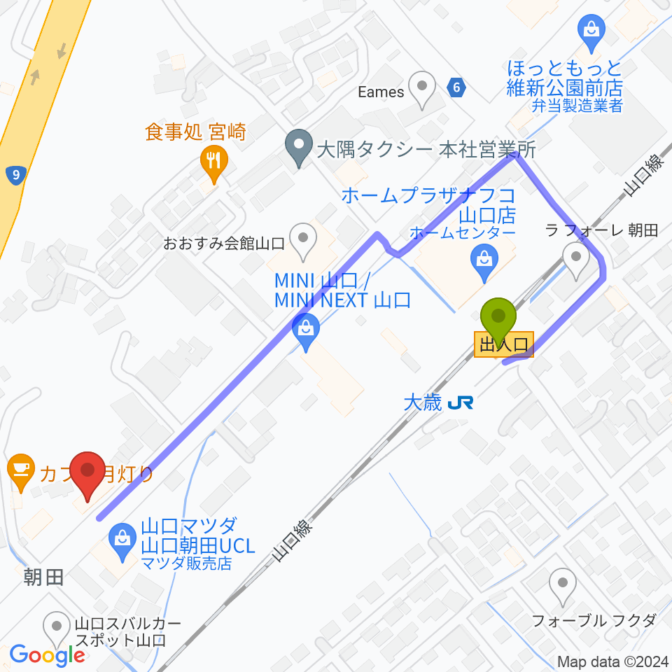 下関十字堂楽器店 ウインドぷらすの最寄駅大歳駅からの徒歩ルート（約5分）地図