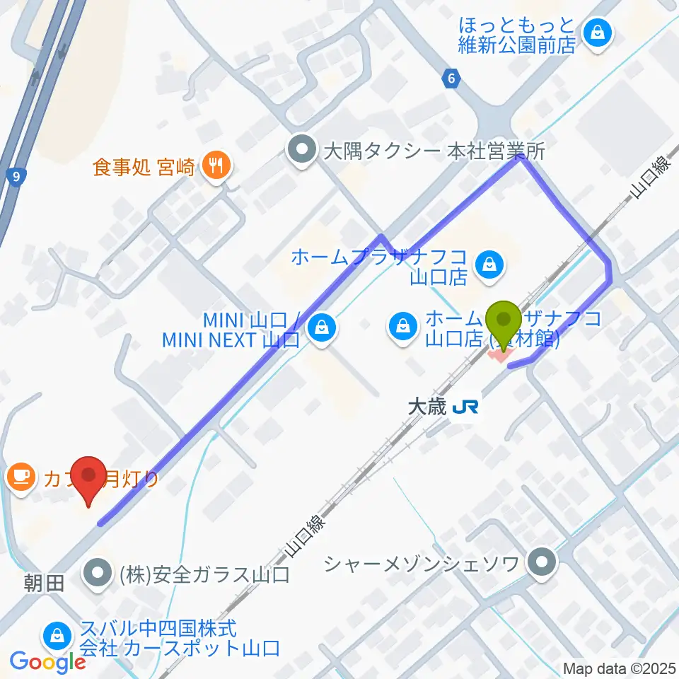 下関十字堂楽器店 ウインドぷらすの最寄駅大歳駅からの徒歩ルート（約5分）地図
