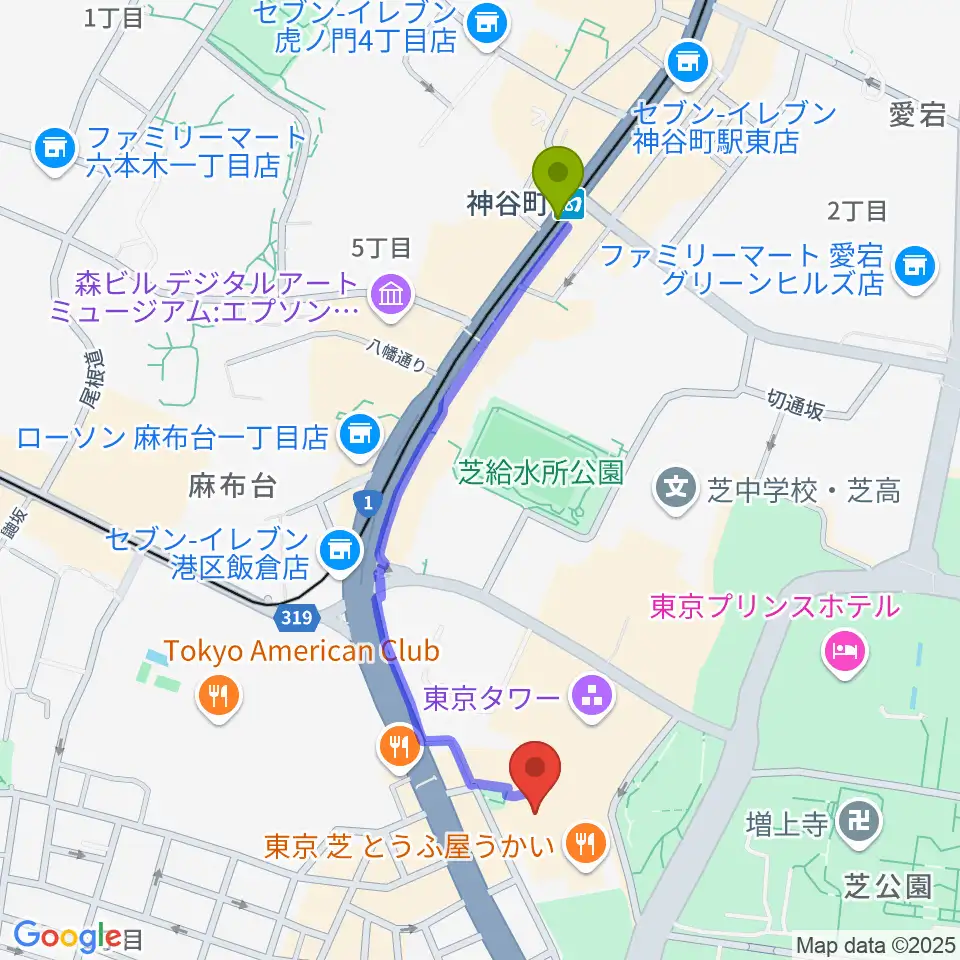 神谷町駅からスターライズタワーへのルートマップ地図