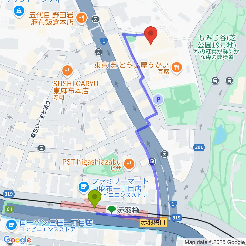 スターライズタワーの最寄駅赤羽橋駅からの徒歩ルート（約5分）地図