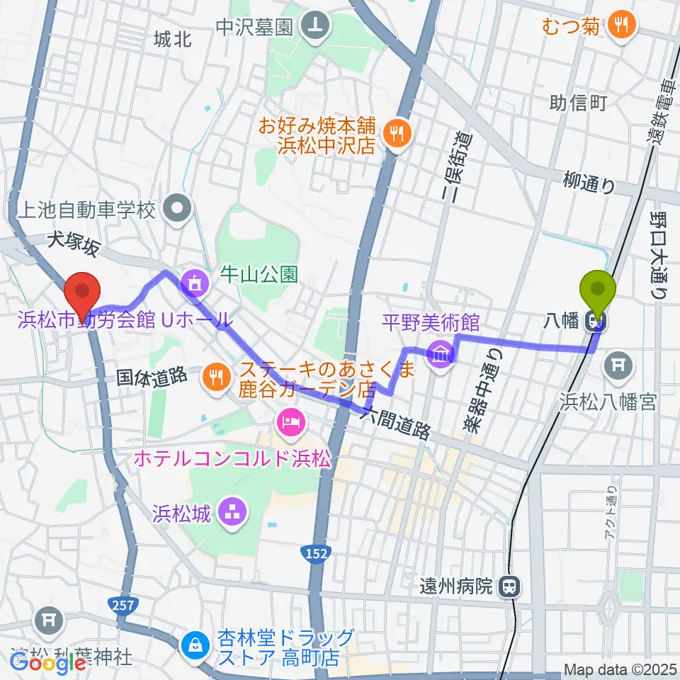 八幡駅からStudioBASICへのルートマップ地図