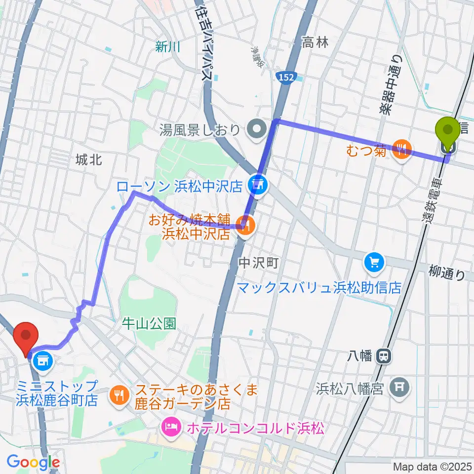 助信駅からStudioBASICへのルートマップ地図