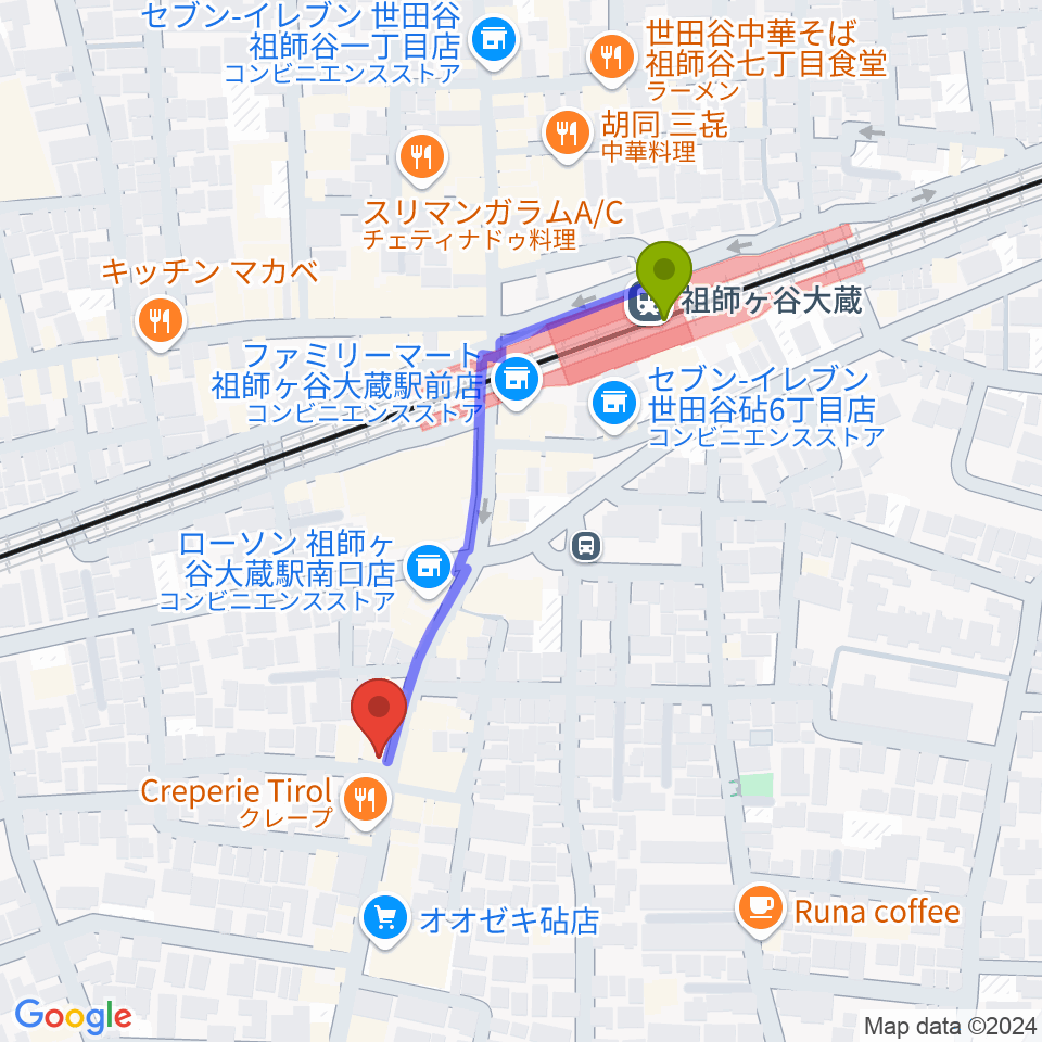 祖師谷大蔵エクレルシの最寄駅祖師ヶ谷大蔵駅からの徒歩ルート（約4分）地図