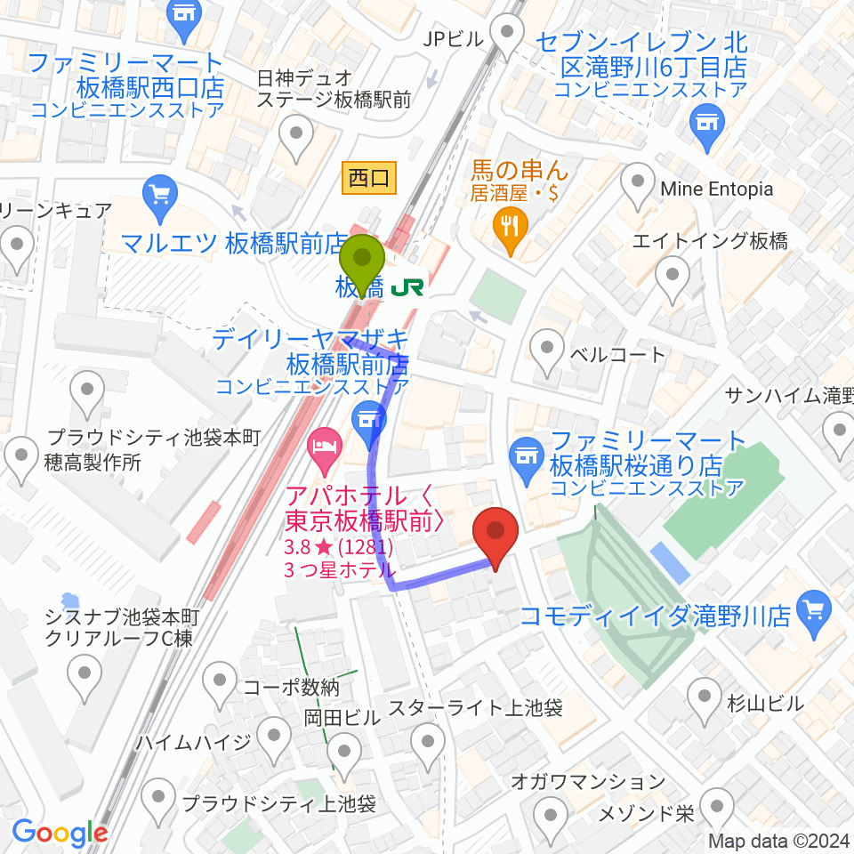 KOYUKI PIANOの最寄駅板橋駅からの徒歩ルート（約3分）地図