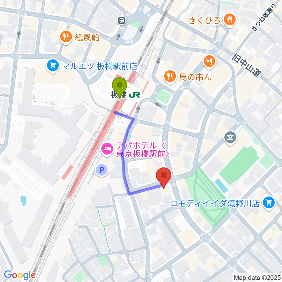 KOYUKI PIANOの最寄駅板橋駅からの徒歩ルート（約3分）地図