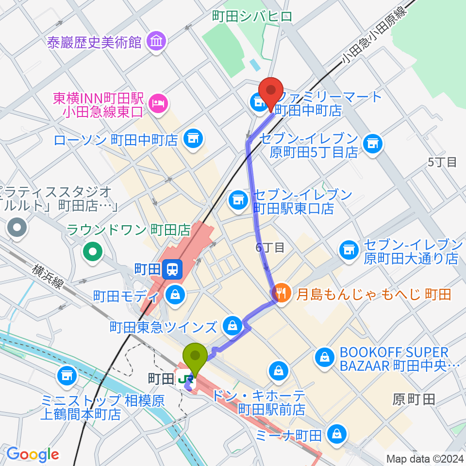 町田INTO THE BLUEの最寄駅町田駅からの徒歩ルート（約9分）地図