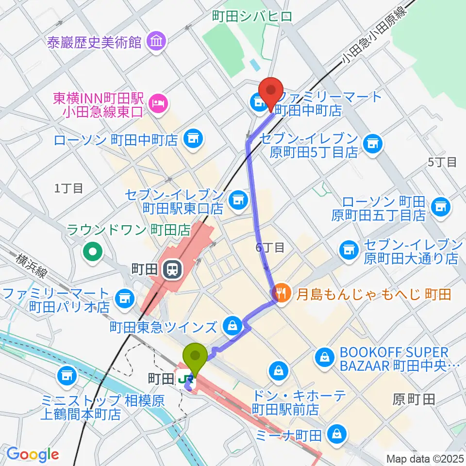 町田INTO THE BLUEの最寄駅町田駅からの徒歩ルート（約9分）地図