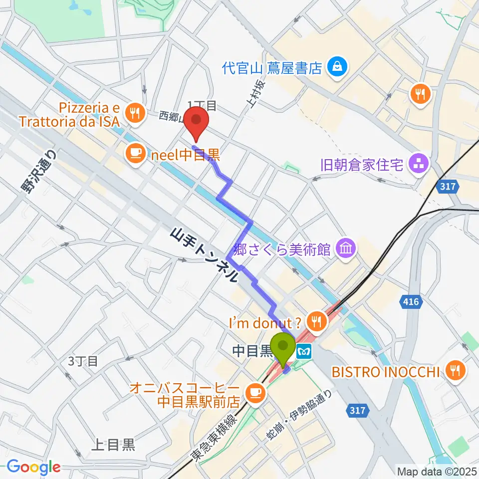 中目黒キンケロ・シアターの最寄駅中目黒駅からの徒歩ルート（約8分）地図