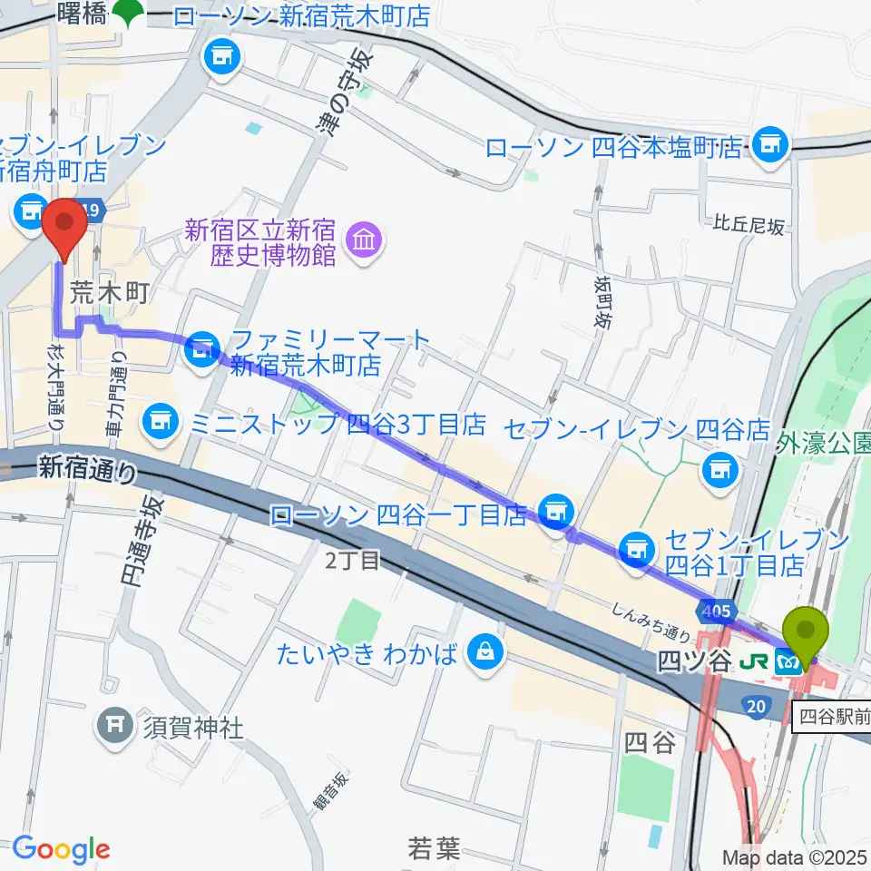 四ツ谷駅からBar un.10へのルートマップ地図