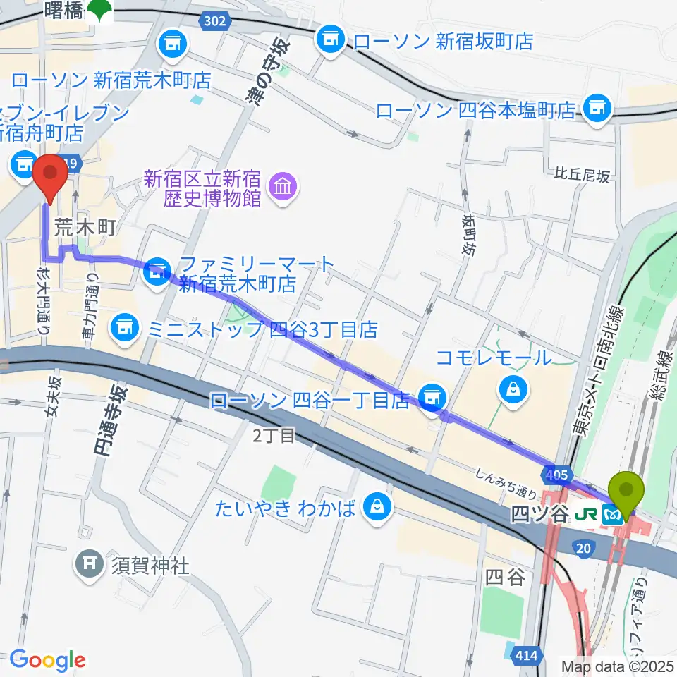 四ツ谷駅からBar un.10へのルートマップ地図