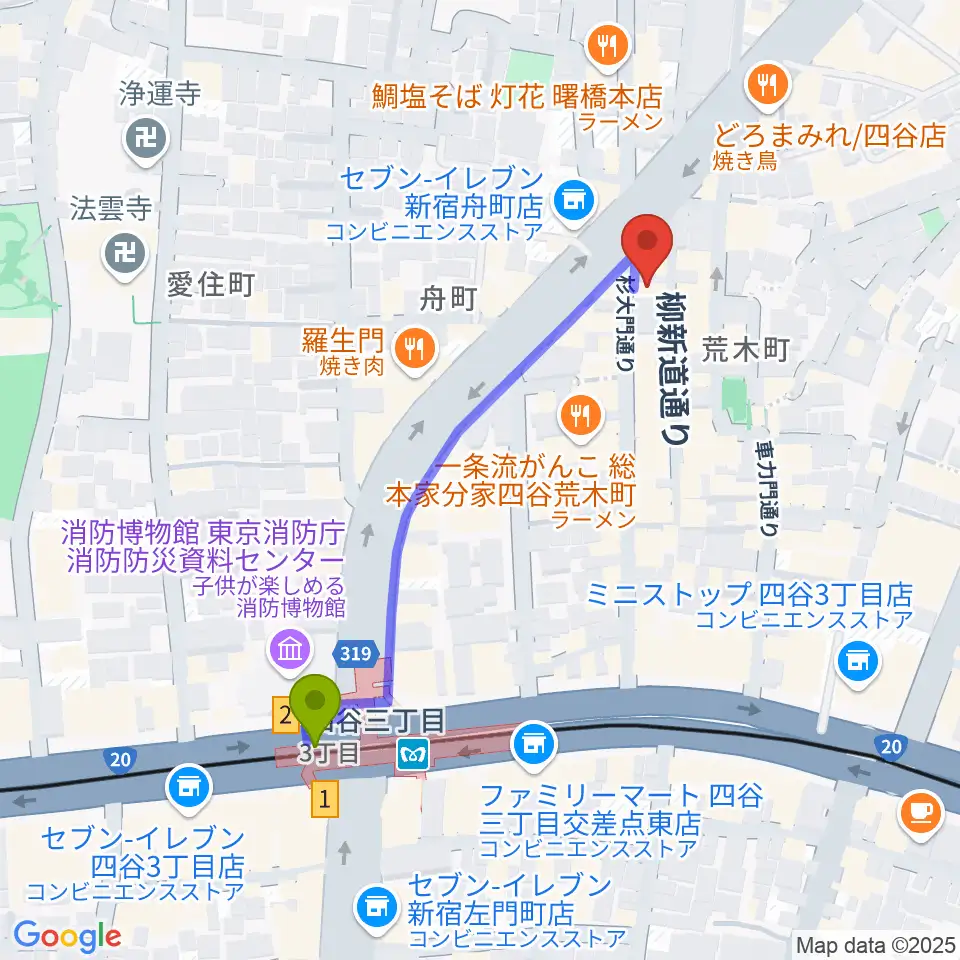 Bar un.10の最寄駅四谷三丁目駅からの徒歩ルート（約5分）地図