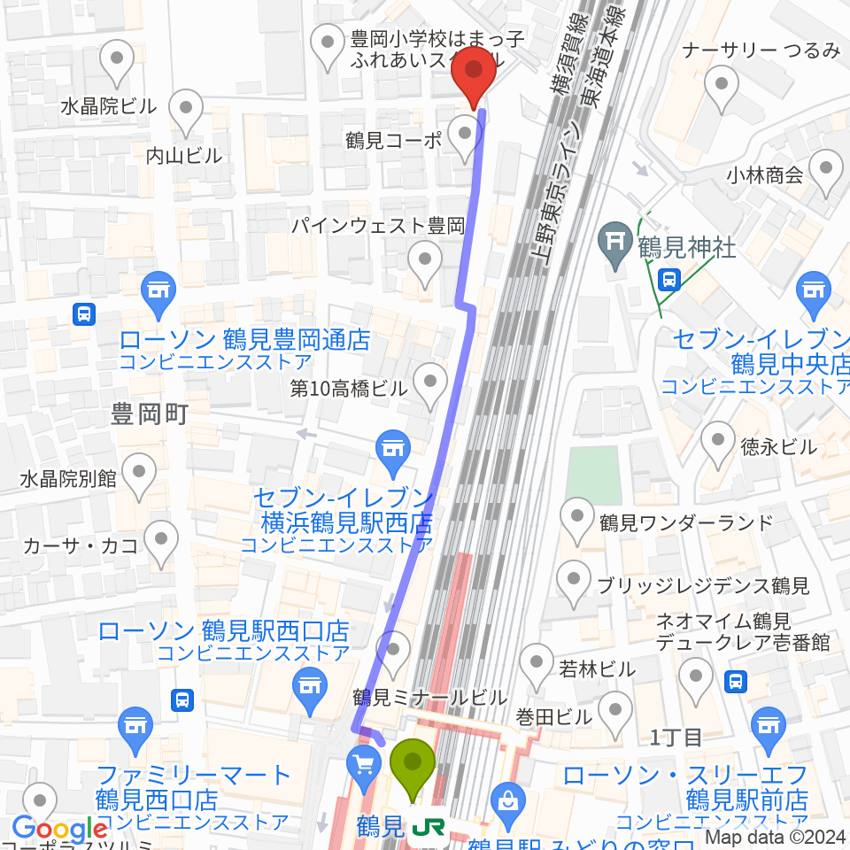 鶴見GIGSの最寄駅鶴見駅からの徒歩ルート（約6分）地図