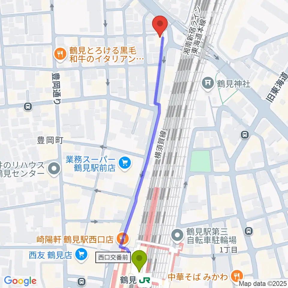 鶴見GIGSの最寄駅鶴見駅からの徒歩ルート（約6分）地図