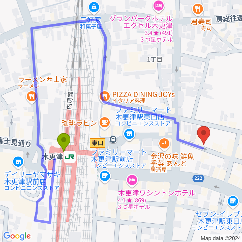 Live Spot Mickの最寄駅木更津駅からの徒歩ルート（約5分）地図