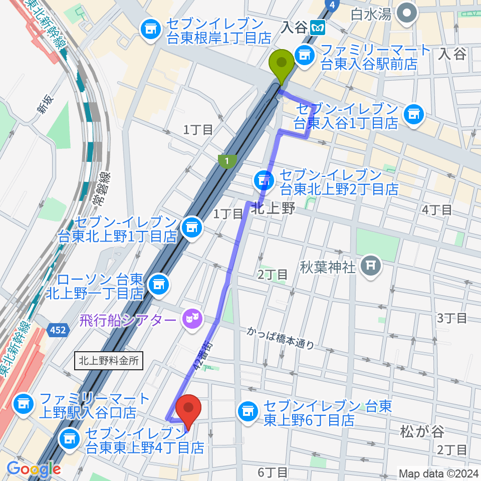 入谷駅からLOVERSIONへのルートマップ地図