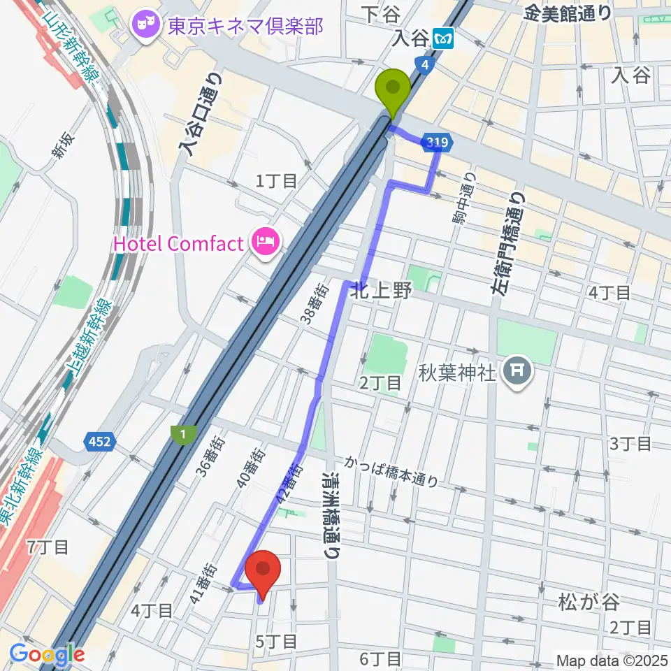 入谷駅からLOVERSIONへのルートマップ地図