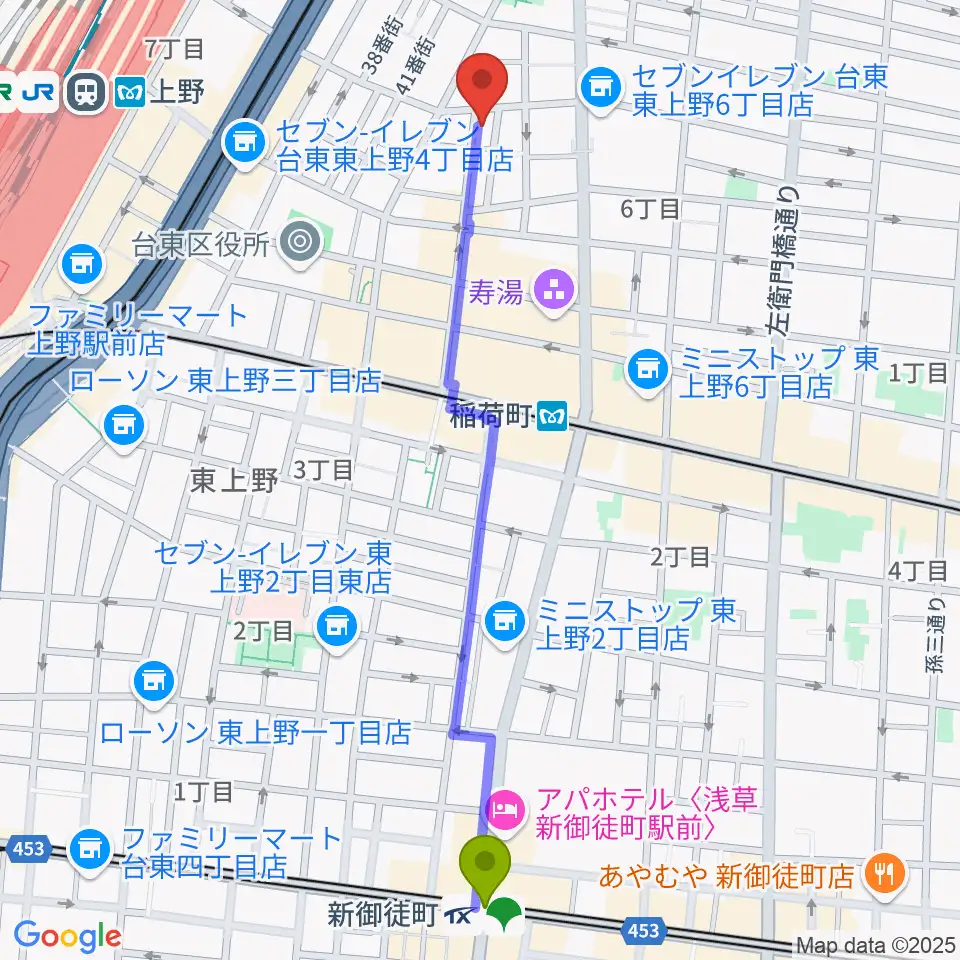 新御徒町駅からLOVERSIONへのルートマップ地図