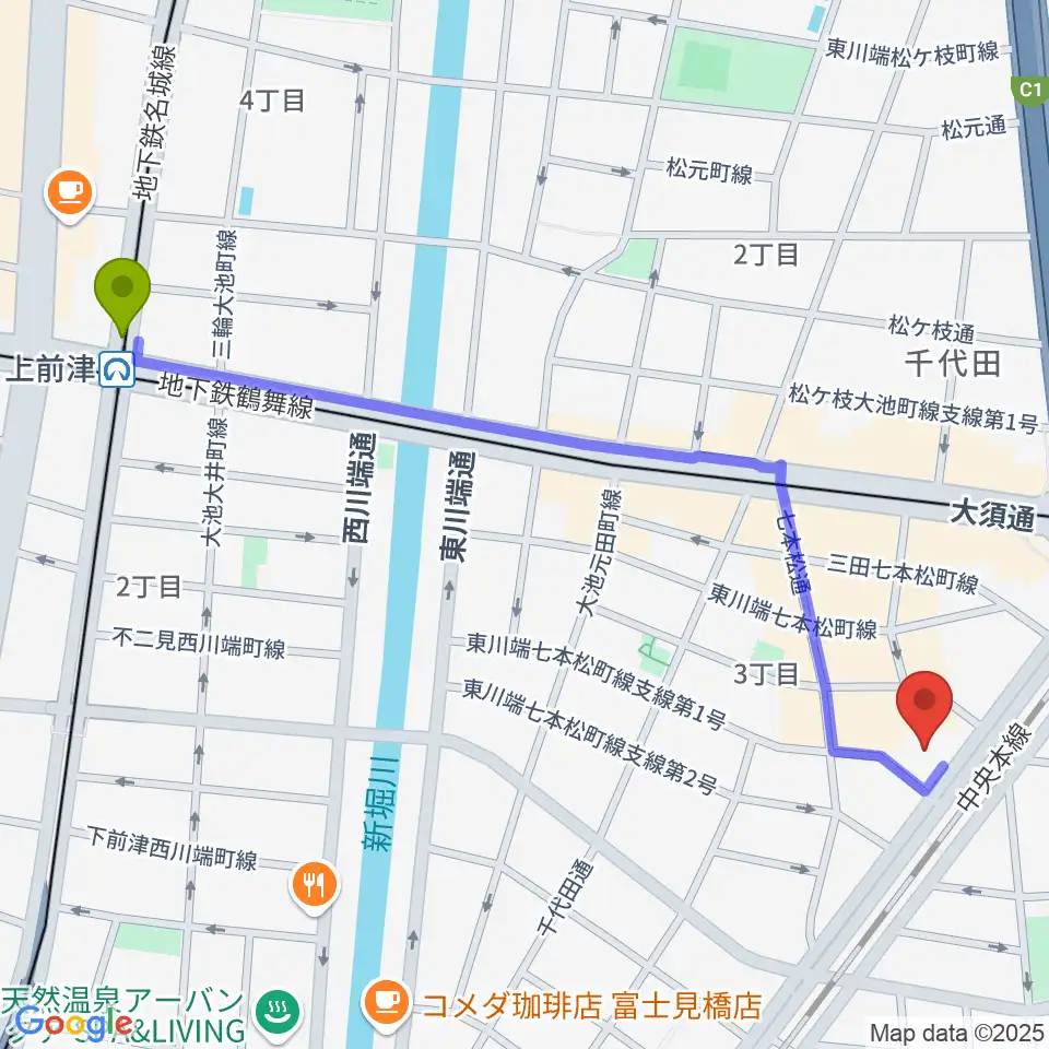 上前津駅からEMU Music Schoolへのルートマップ地図