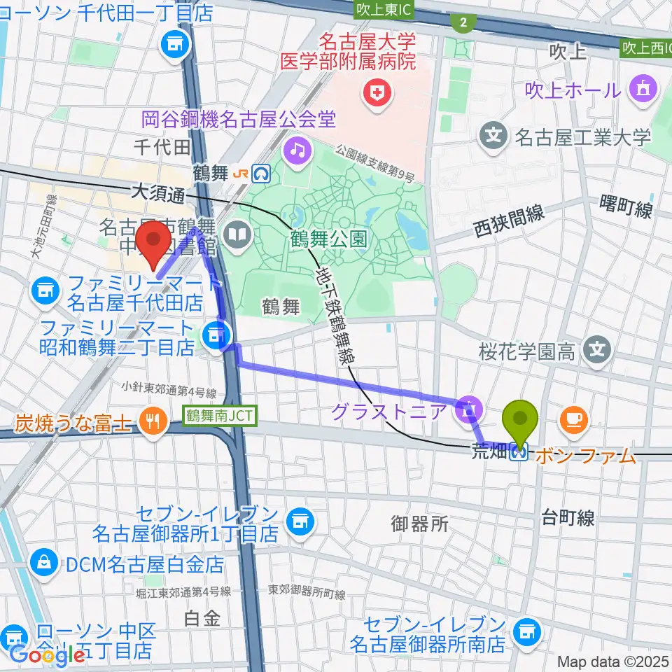 荒畑駅からEMU Music Schoolへのルートマップ地図