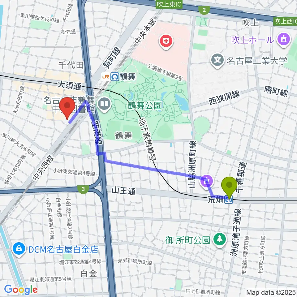 荒畑駅からEMU Music Schoolへのルートマップ地図