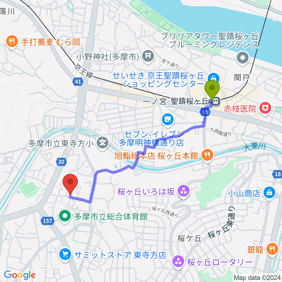 大樹バイオリン工房の最寄駅聖蹟桜ヶ丘駅からの徒歩ルート（約19分）地図