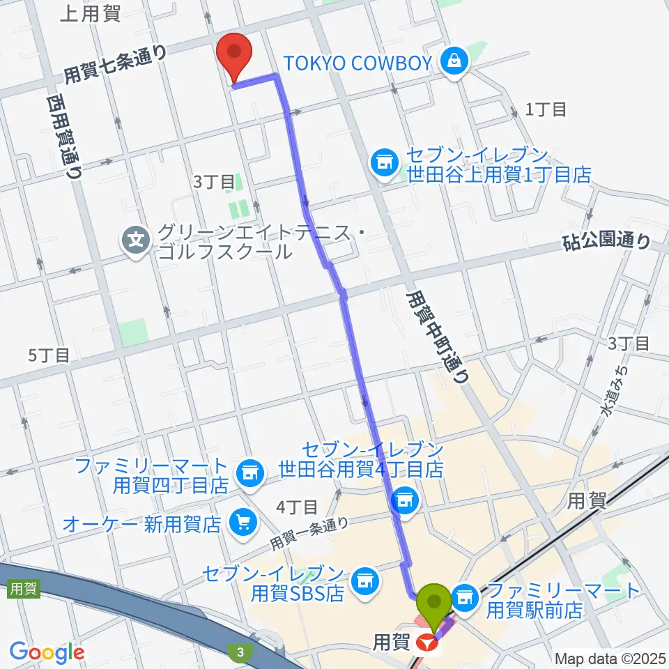 OGURI VOICEの最寄駅用賀駅からの徒歩ルート（約14分）地図