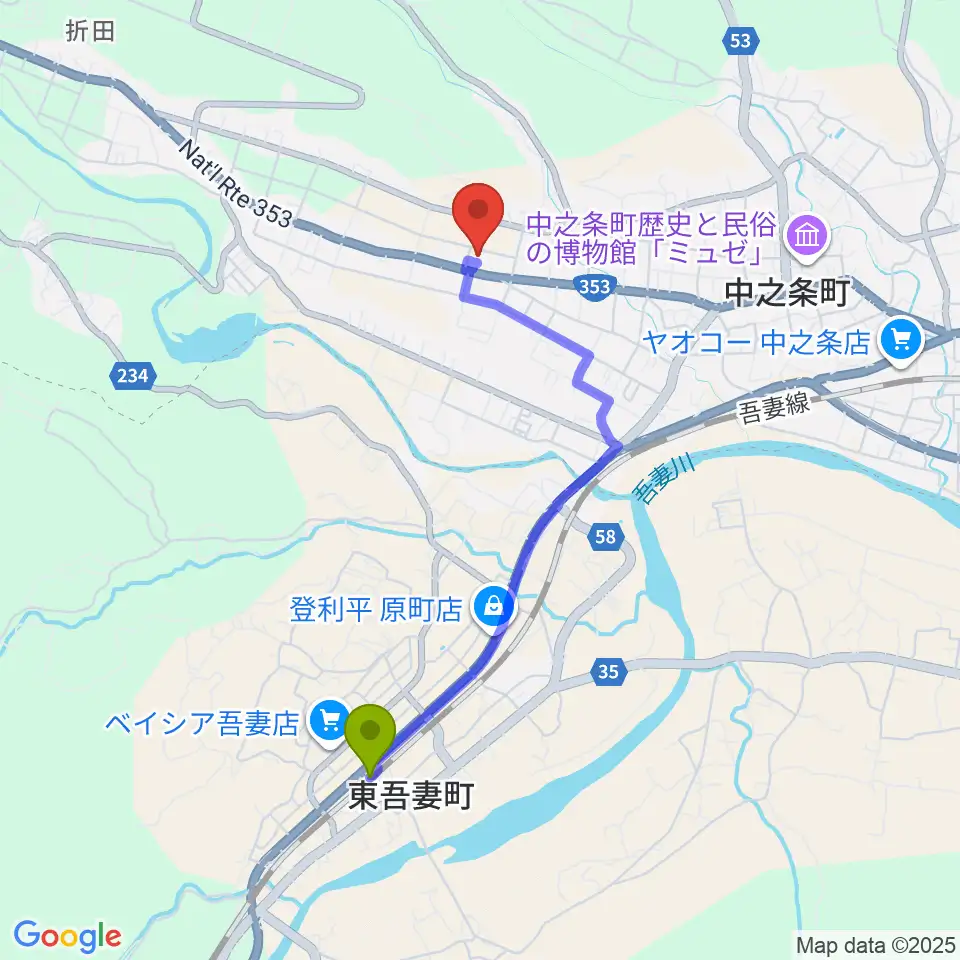 バイテック文化ホールの最寄駅群馬原町駅からの徒歩ルート（約34分）地図