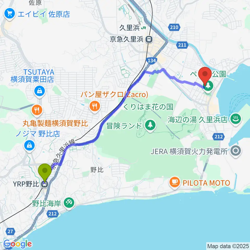 ＹＲＰ野比駅からドルチェ音楽教室へのルートマップ地図