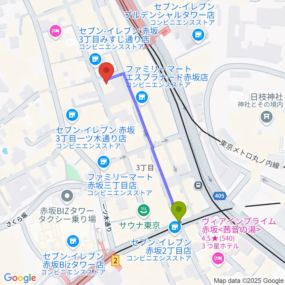 赤坂駅から赤坂STAGE-1へのルートマップ地図