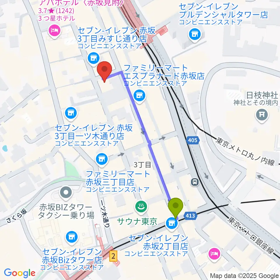 赤坂駅から赤坂STAGE-1へのルートマップ地図